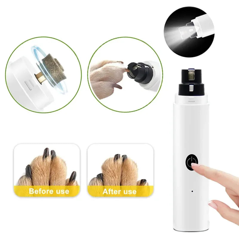 Electric Dog Nail Grinder with LED Light – Rechargeable USB Charging Pet Nail Clippers