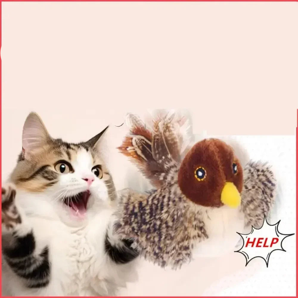 Interactive Electric Chirping Bird Cat Toy with Feather & Catnip