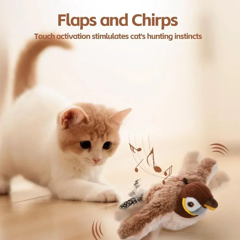 Interactive Electric Chirping Bird Cat Toy with Feather & Catnip