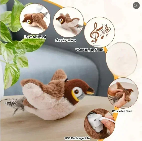 Interactive Electric Chirping Bird Cat Toy with Feather & Catnip