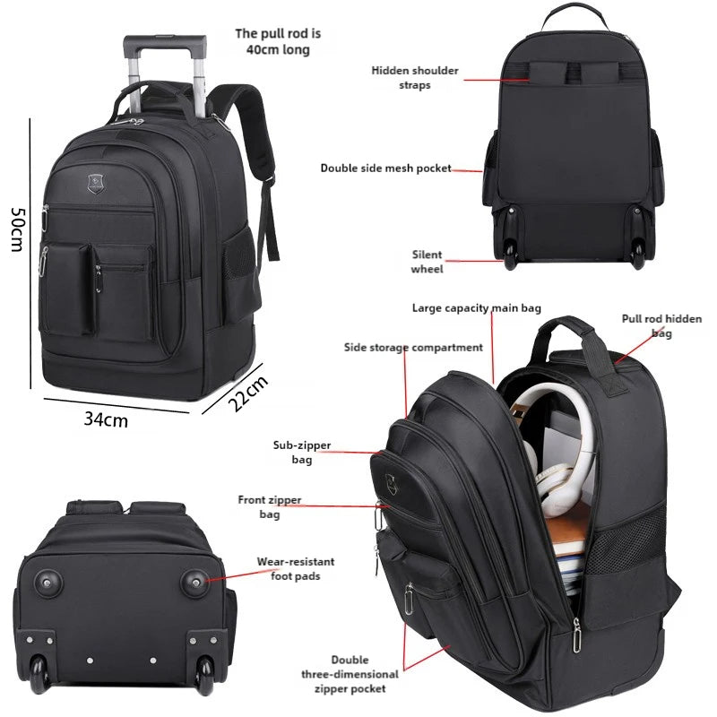 Large Capacity Travel Rolling Backpack Luggage with Wheels