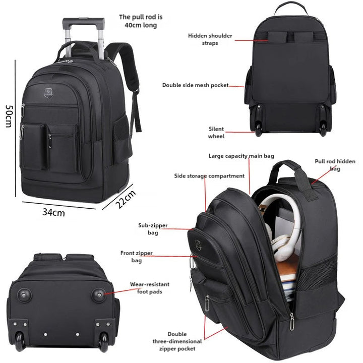 Large Capacity Travel Rolling Backpack Luggage with Wheels