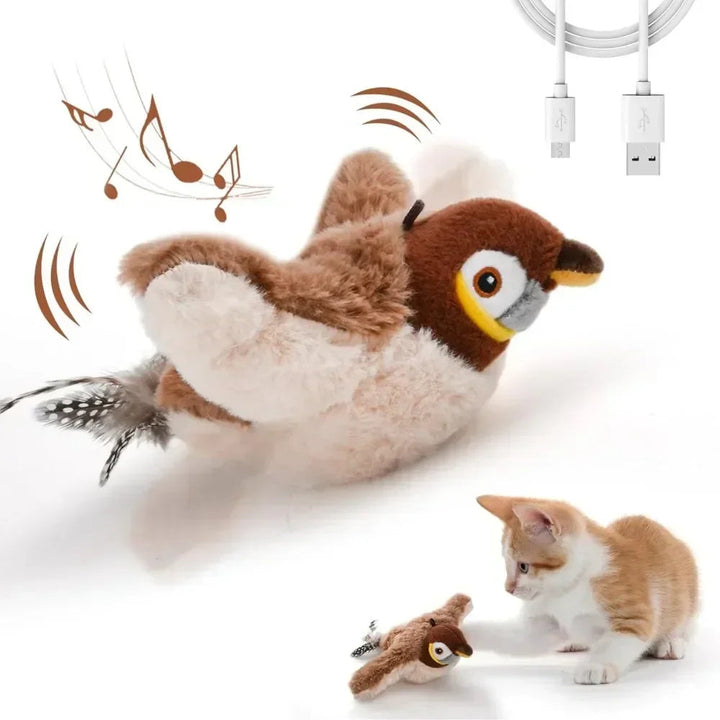 Interactive Electric Chirping Bird Cat Toy with Feather & Catnip