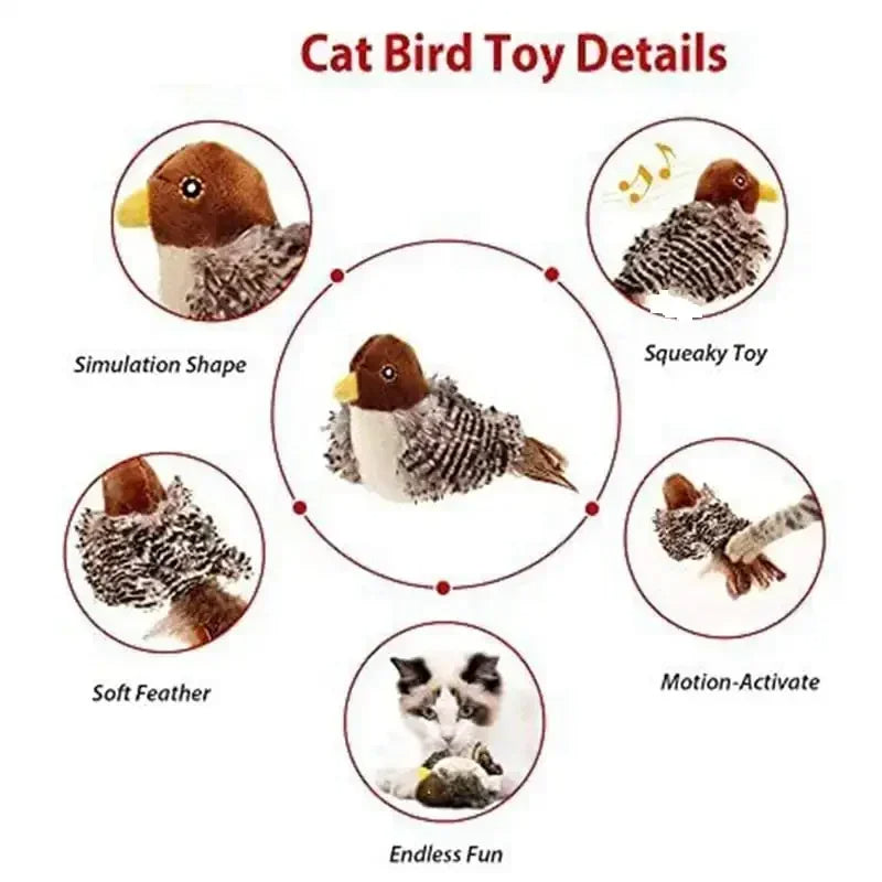 Interactive Electric Chirping Bird Cat Toy with Feather & Catnip
