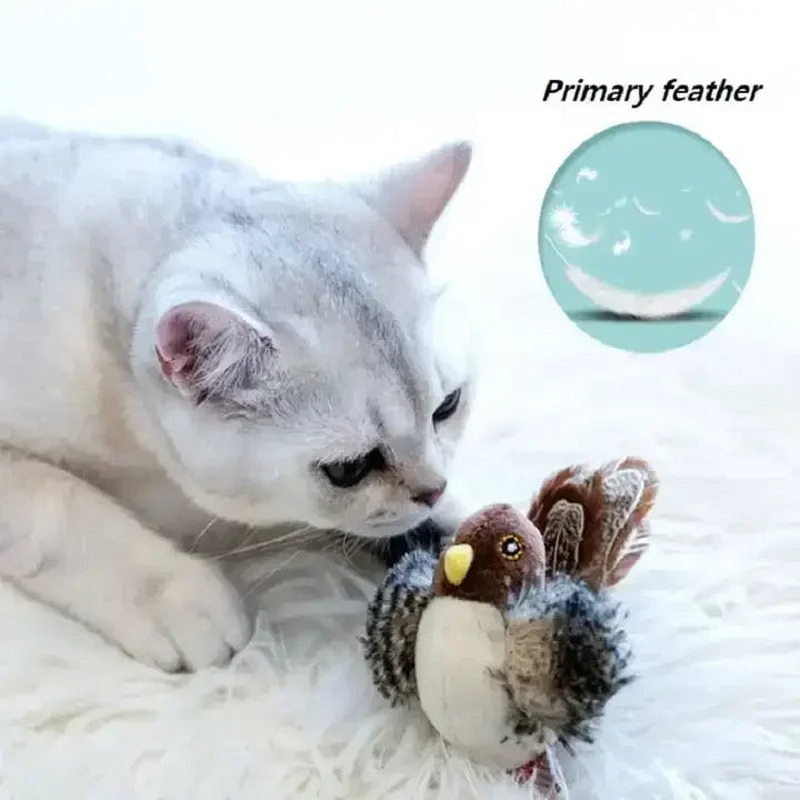 Interactive Electric Chirping Bird Cat Toy with Feather & Catnip