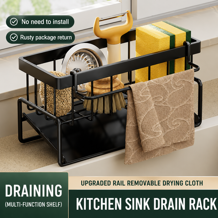 Kitchen Sink Organizer Rack – Sponge Holder & Drainage Storage Shelf