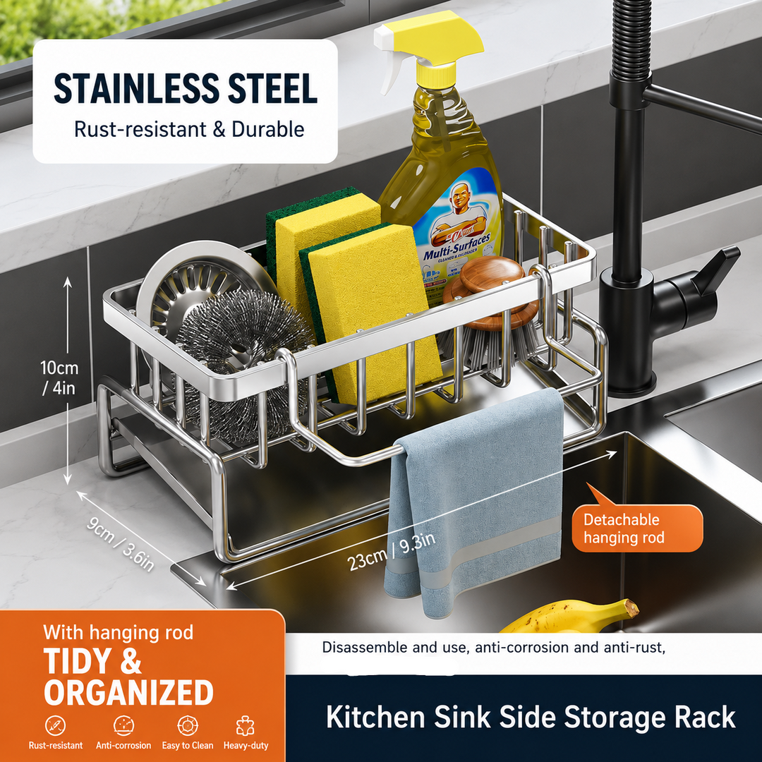 Kitchen Sink Organizer Rack – Sponge Holder & Drainage Storage Shelf