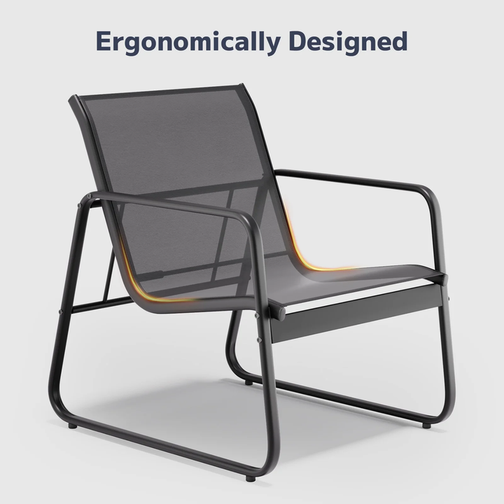 Wenkil 3-Piece Modern Outdoor Bistro Set – Steel Chairs & Square Glass Table (Black)