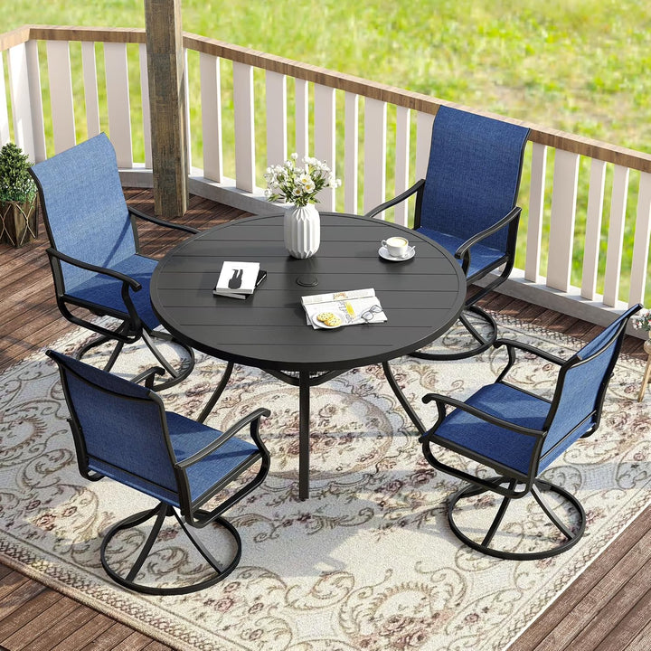 5-Piece Outdoor Patio Dining Set with Swivel Rocking Chairs & Round Steel Table