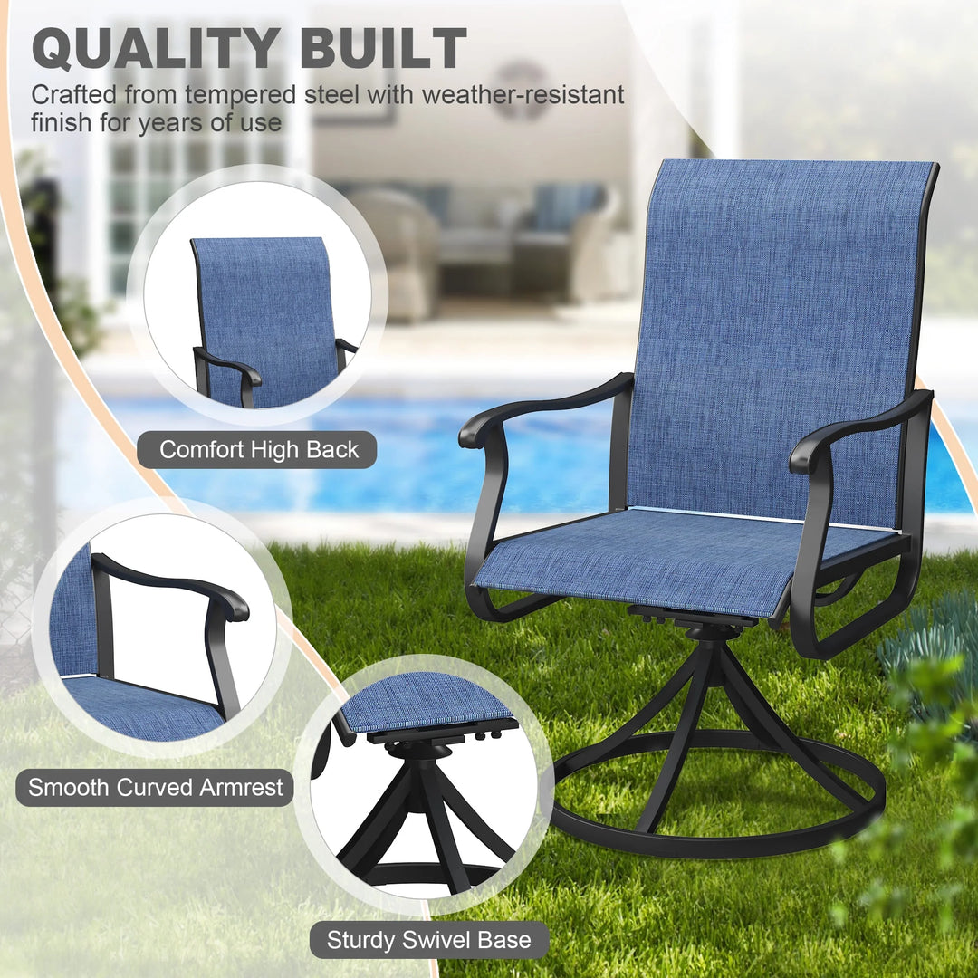 5-Piece Outdoor Patio Dining Set with Swivel Rocking Chairs & Round Steel Table