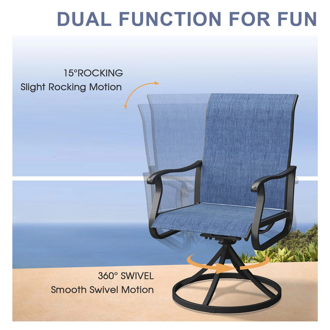 5-Piece Outdoor Patio Dining Set with Swivel Rocking Chairs & Round Steel Table
