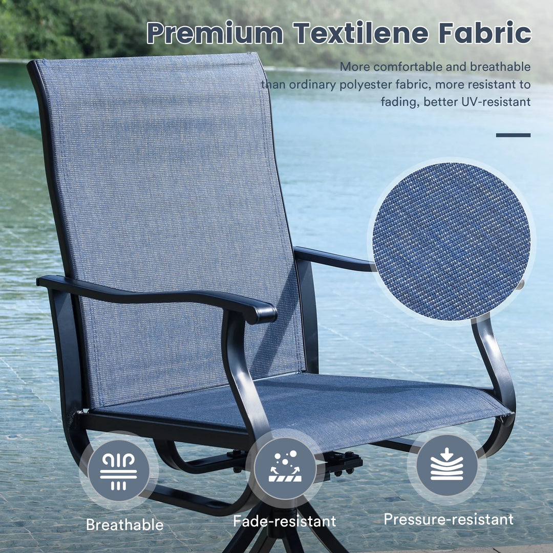 5-Piece Outdoor Patio Dining Set with Swivel Rocking Chairs & Round Steel Table