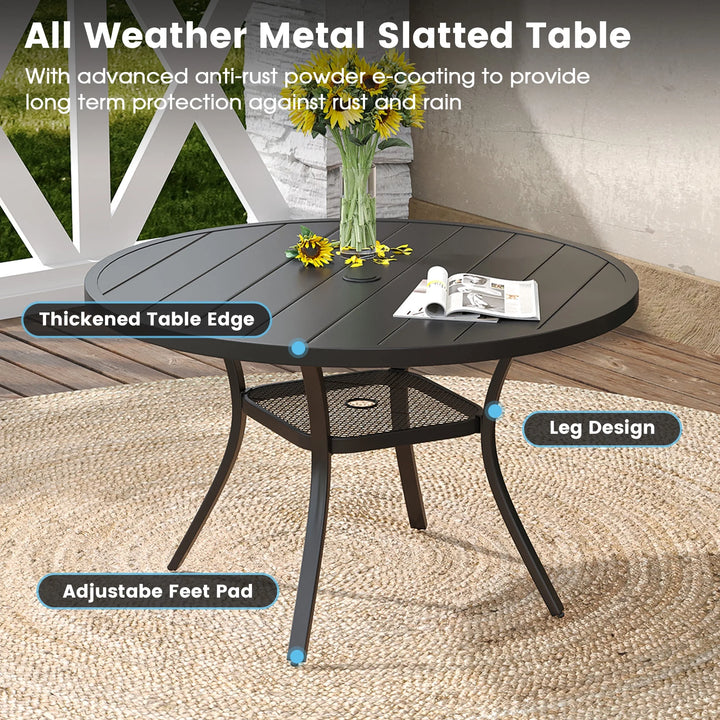 5-Piece Outdoor Patio Dining Set with Swivel Rocking Chairs & Round Steel Table