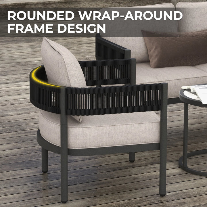5-Piece Outdoor Wicker Seating Set with Cushions and Space-Saving Nested Tables – Beige