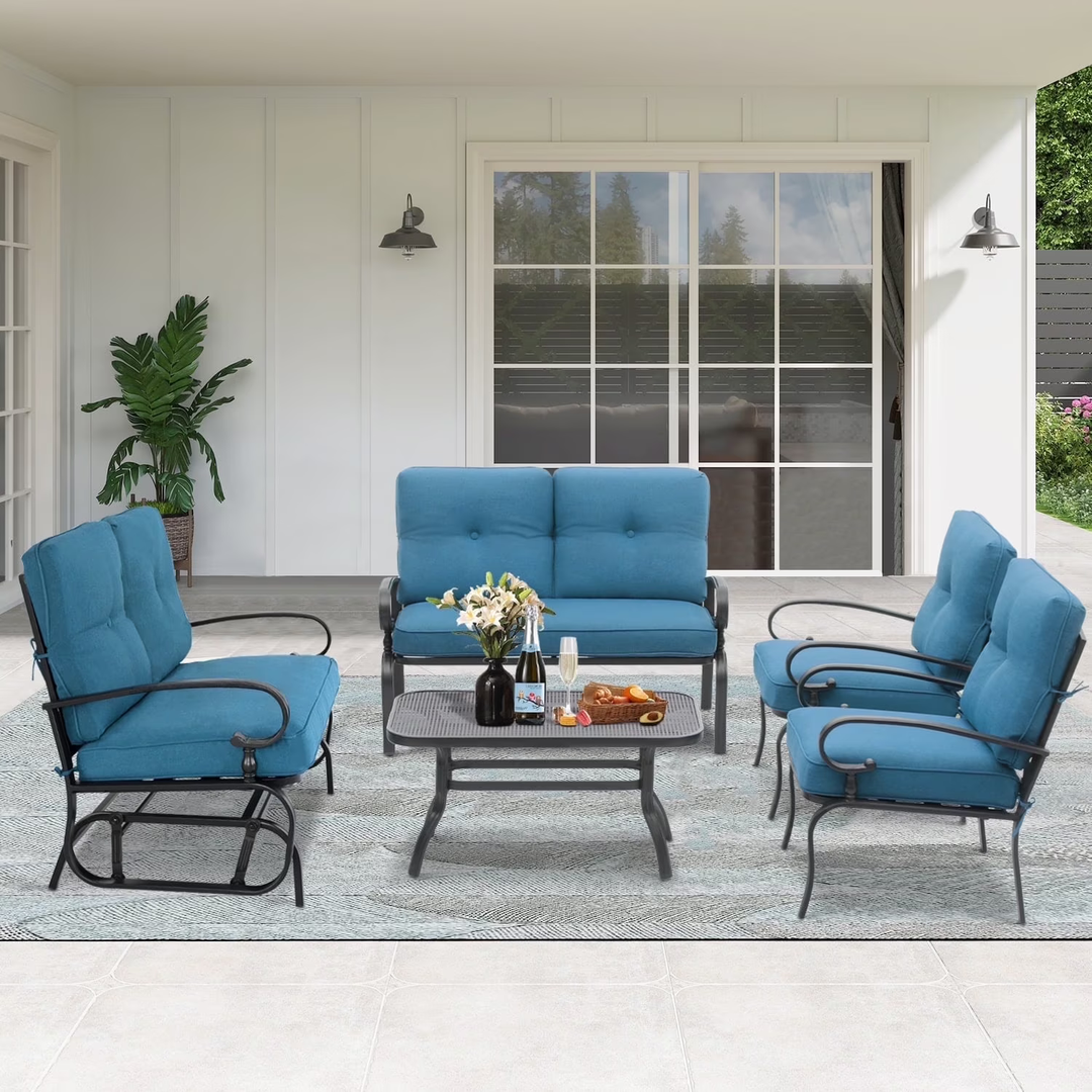 5-Piece Outdoor Metal Conversation Set – Peacock Blue