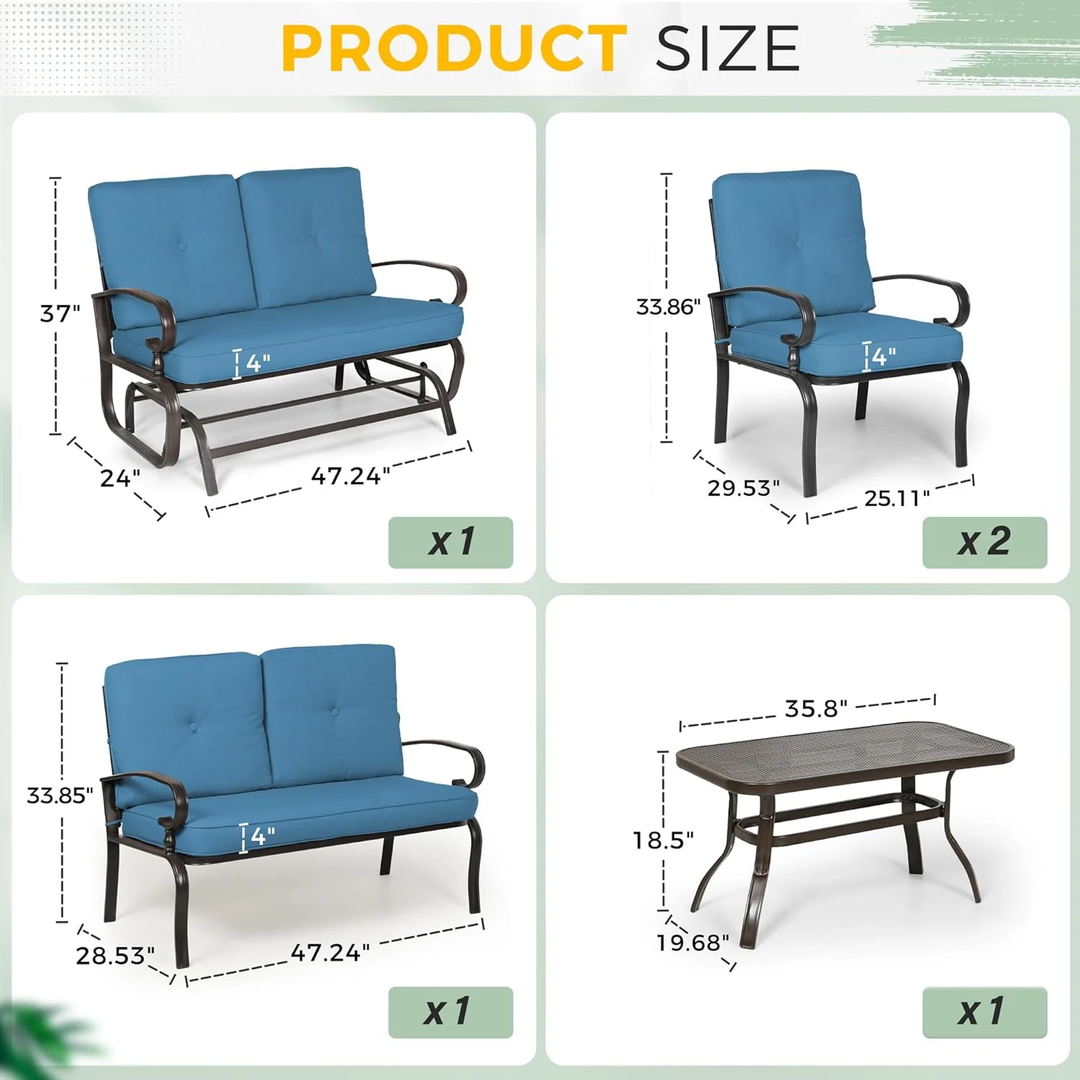 5-Piece Outdoor Metal Conversation Set – Peacock Blue