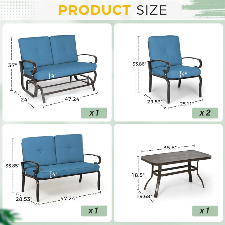 5-Piece Outdoor Metal Conversation Set – Peacock Blue