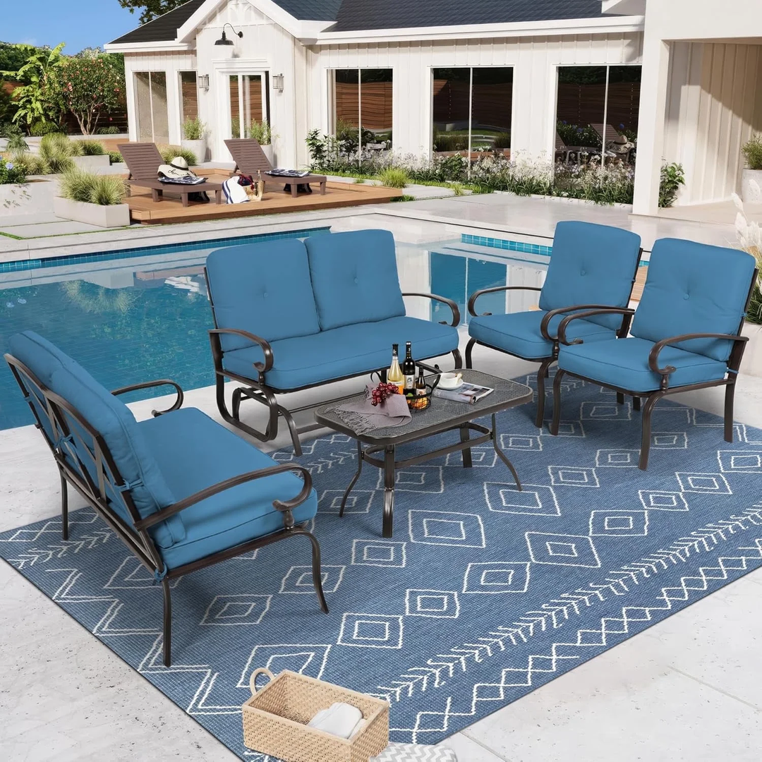 5-Piece Outdoor Metal Conversation Set – Peacock Blue