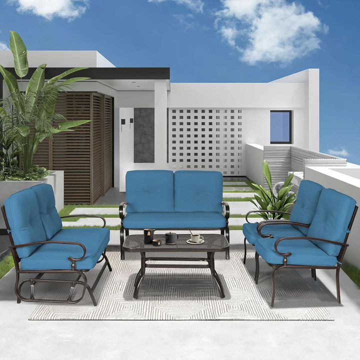 5-Piece Outdoor Metal Conversation Set – Peacock Blue