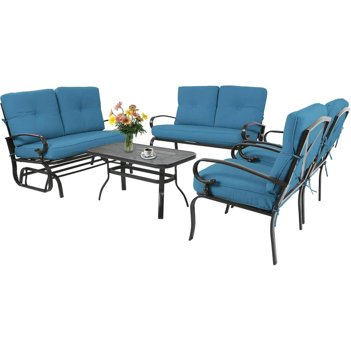 5-Piece Outdoor Metal Conversation Set – Peacock Blue