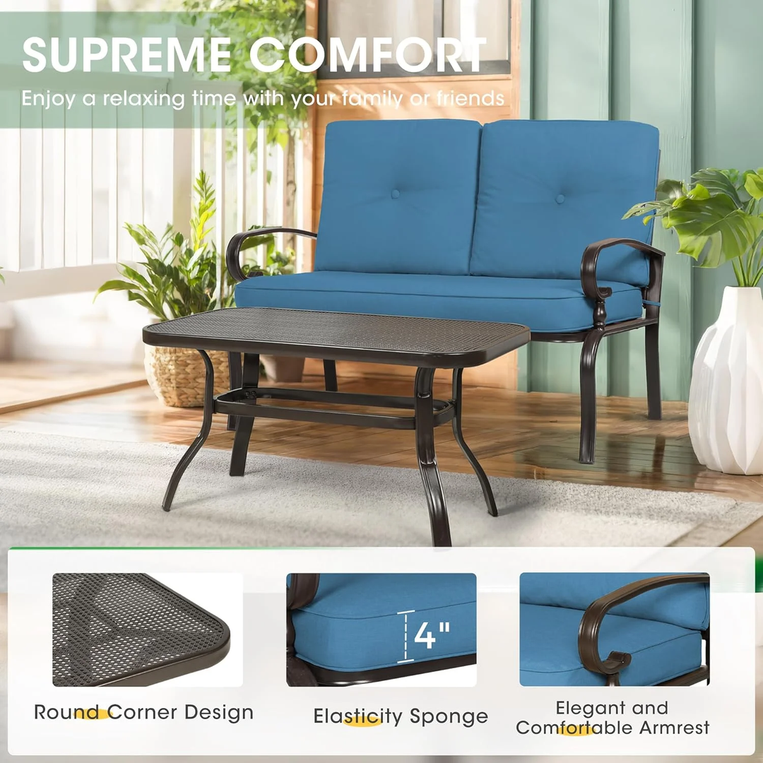 5-Piece Outdoor Metal Conversation Set – Peacock Blue