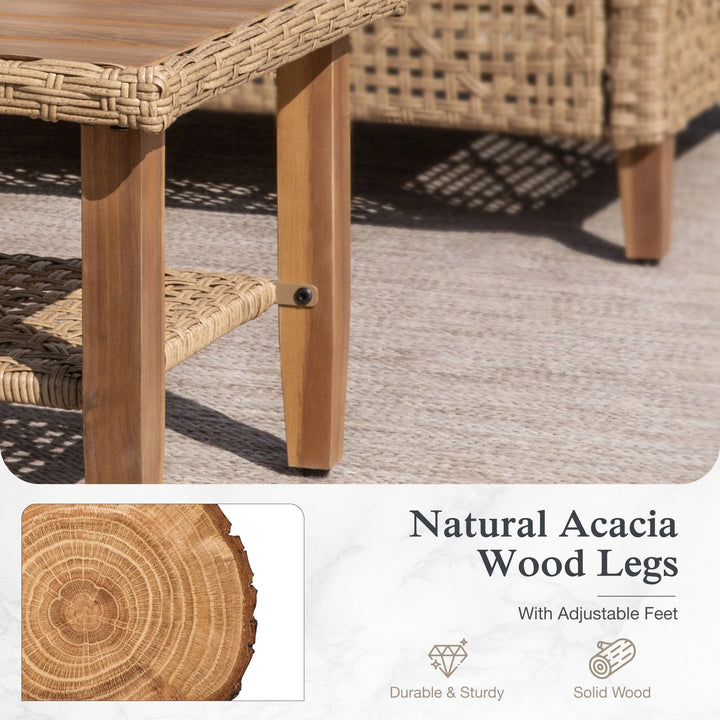 Wenkil 3-Piece Boho Wicker Patio Furniture Conversation Set with Wood Coffee Table