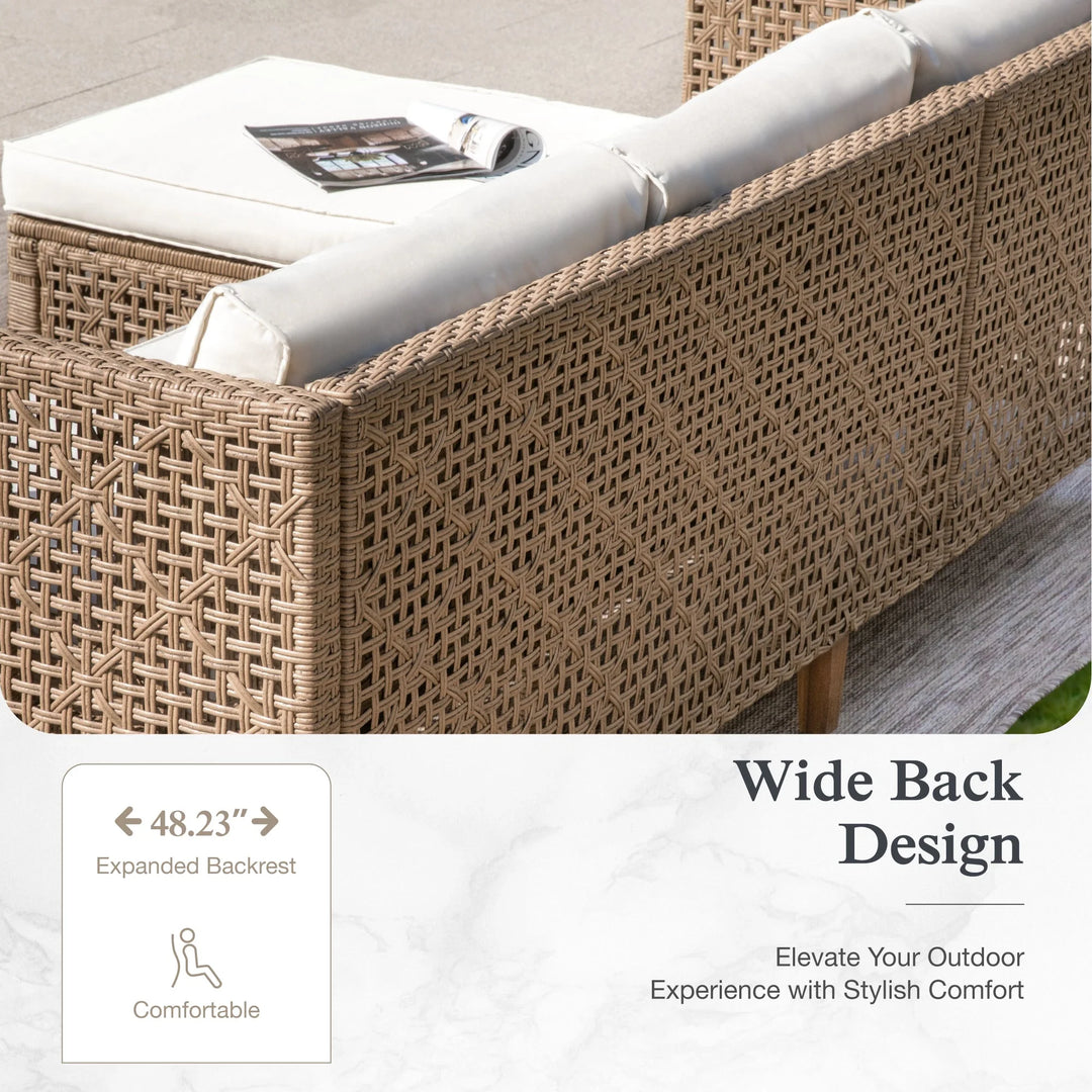 Wenkil 3-Piece Boho Wicker Patio Furniture Conversation Set with Wood Coffee Table