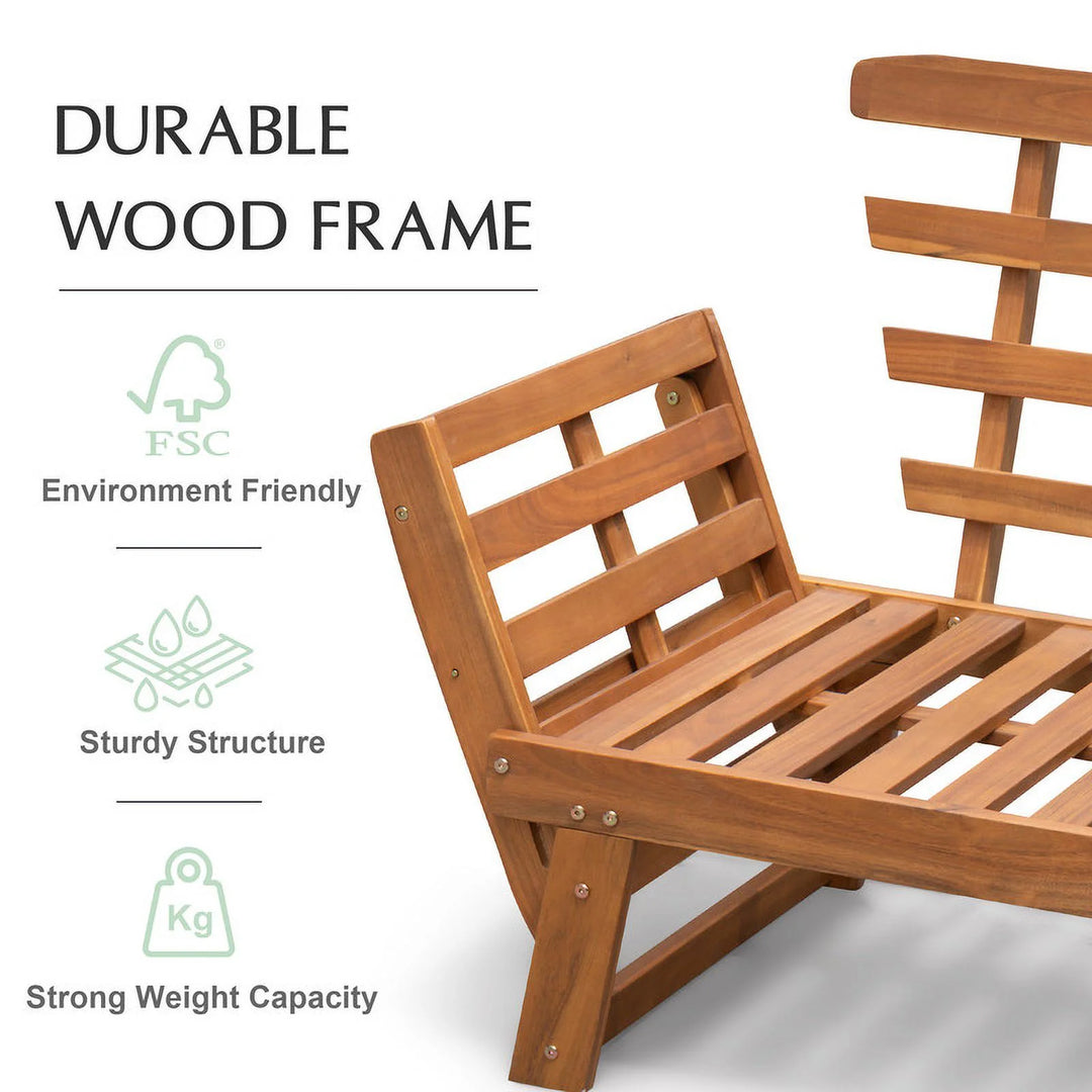 Wenkil Outdoor Acacia Wood Patio Daybed with Adjustable Armrests and Side Tables, White