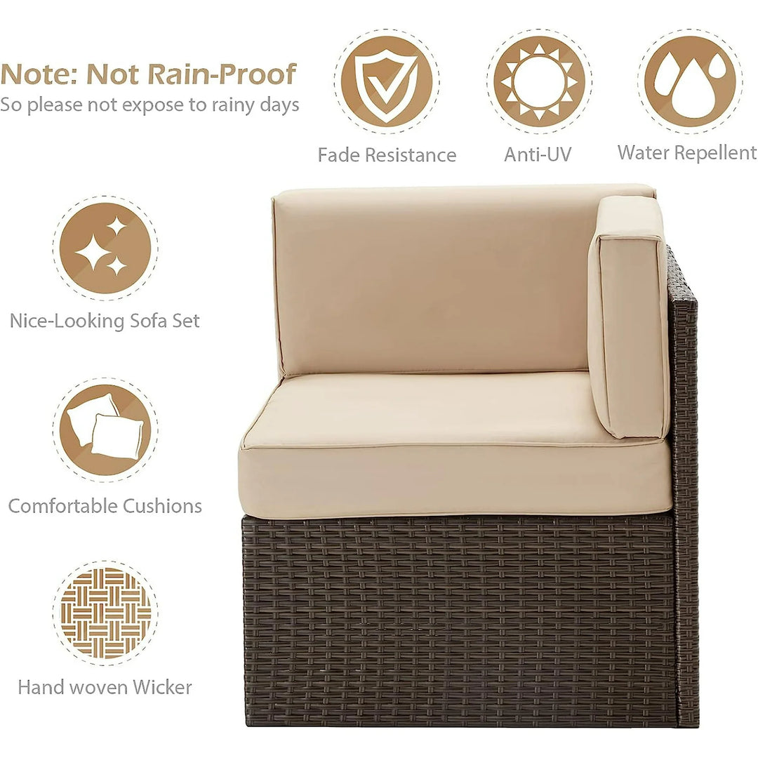 Wenkil 7-Piece Patio Furniture Set with Beige Cushions & Black PE Rattan