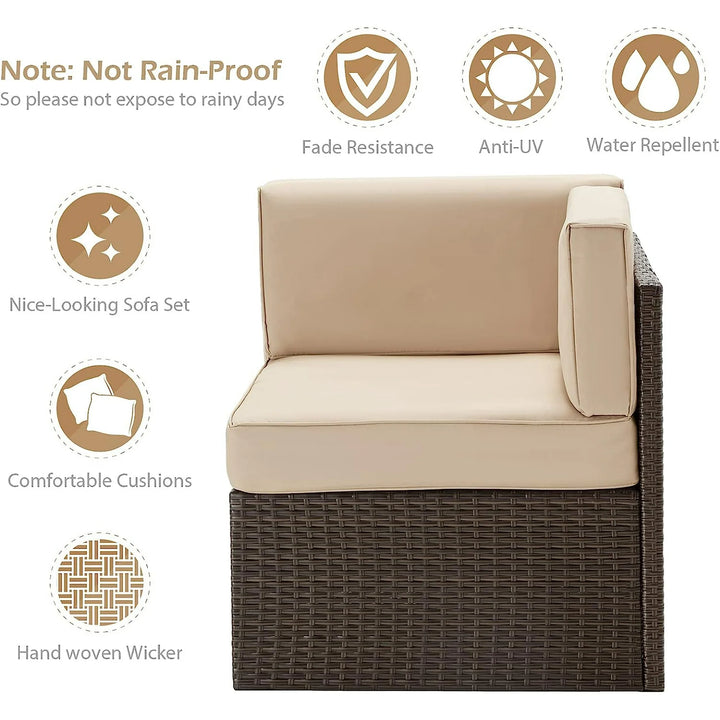 Wenkil 7-Piece Patio Furniture Set with Beige Cushions & Black PE Rattan