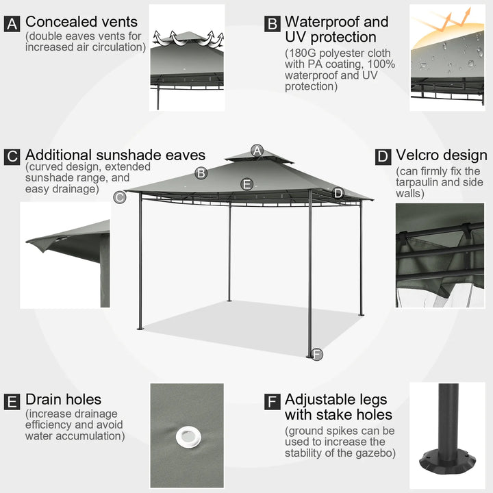 WENKIL 10x10 Gazebo for Patio, Outdoor Canopy Tent with Mosquito Netting