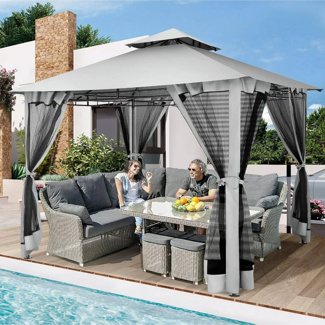 WENKIL 10x10 Gazebo for Patio, Outdoor Canopy Tent with Mosquito Netting