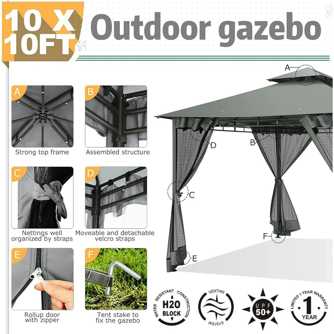 WENKIL 10x10 Gazebo for Patio, Outdoor Canopy Tent with Mosquito Netting