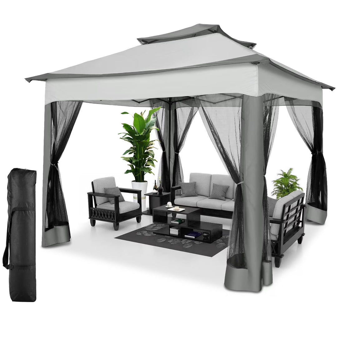 WENKIL 11 x 11 FT Outdoor Patio Gazebo with Ventilated Double Roof and Mosquito Net