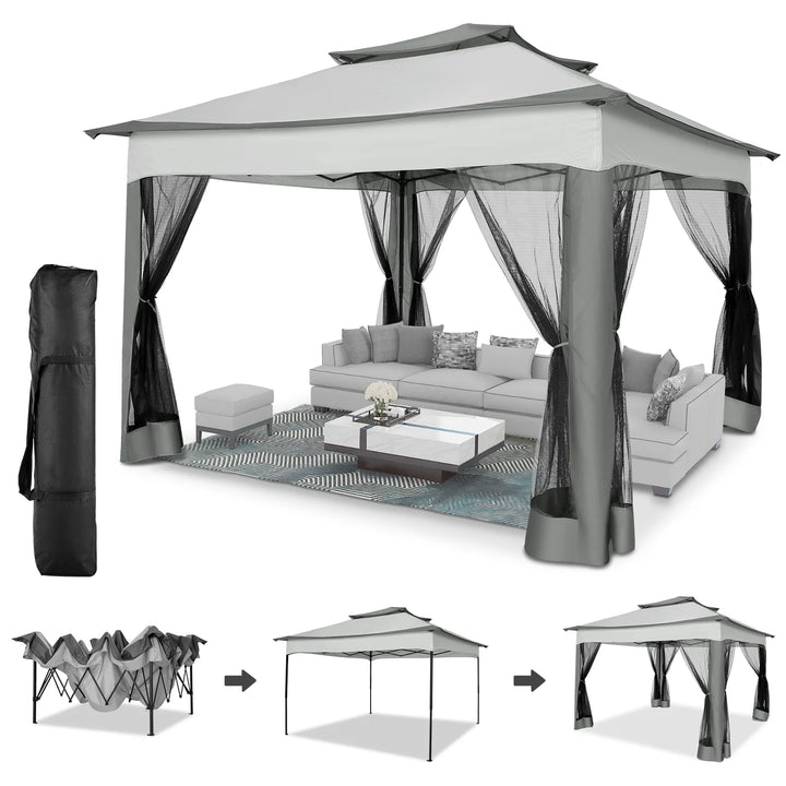 WENKIL 11 x 11 FT Outdoor Patio Gazebo with Ventilated Double Roof and Mosquito Net