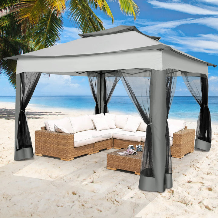 WENKIL 11 x 11 FT Outdoor Patio Gazebo with Ventilated Double Roof and Mosquito Net