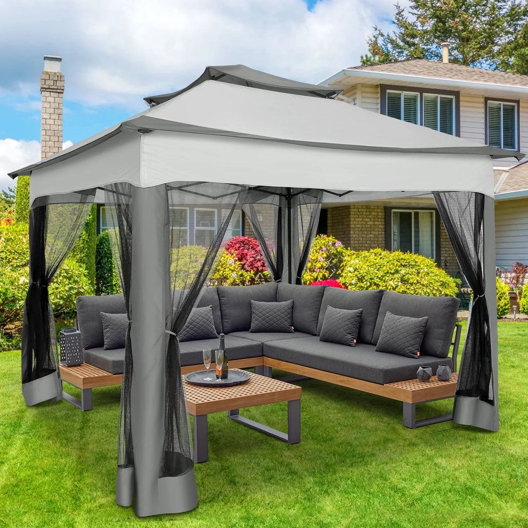 WENKIL 11 x 11 FT Outdoor Patio Gazebo with Ventilated Double Roof and Mosquito Net