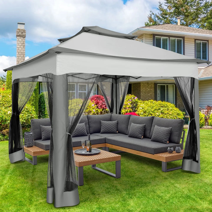 WENKIL 11 x 11 FT Outdoor Patio Gazebo with Ventilated Double Roof and Mosquito Net