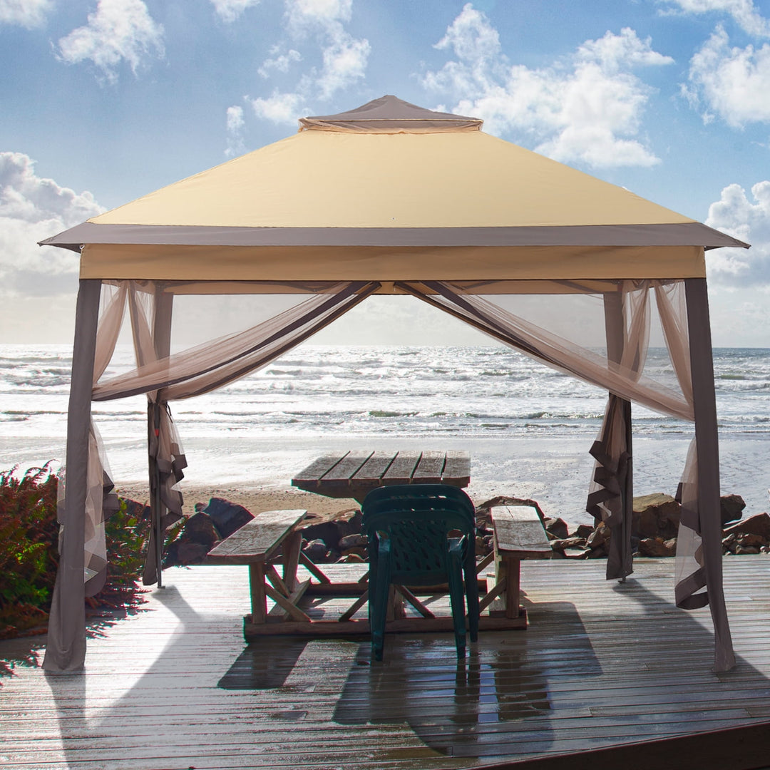 Wenkil 11 x 11 ft Patio Pop Up Canopy Gazebo, Outdoor Foldable Canopy Tent with Mosquito Netting
