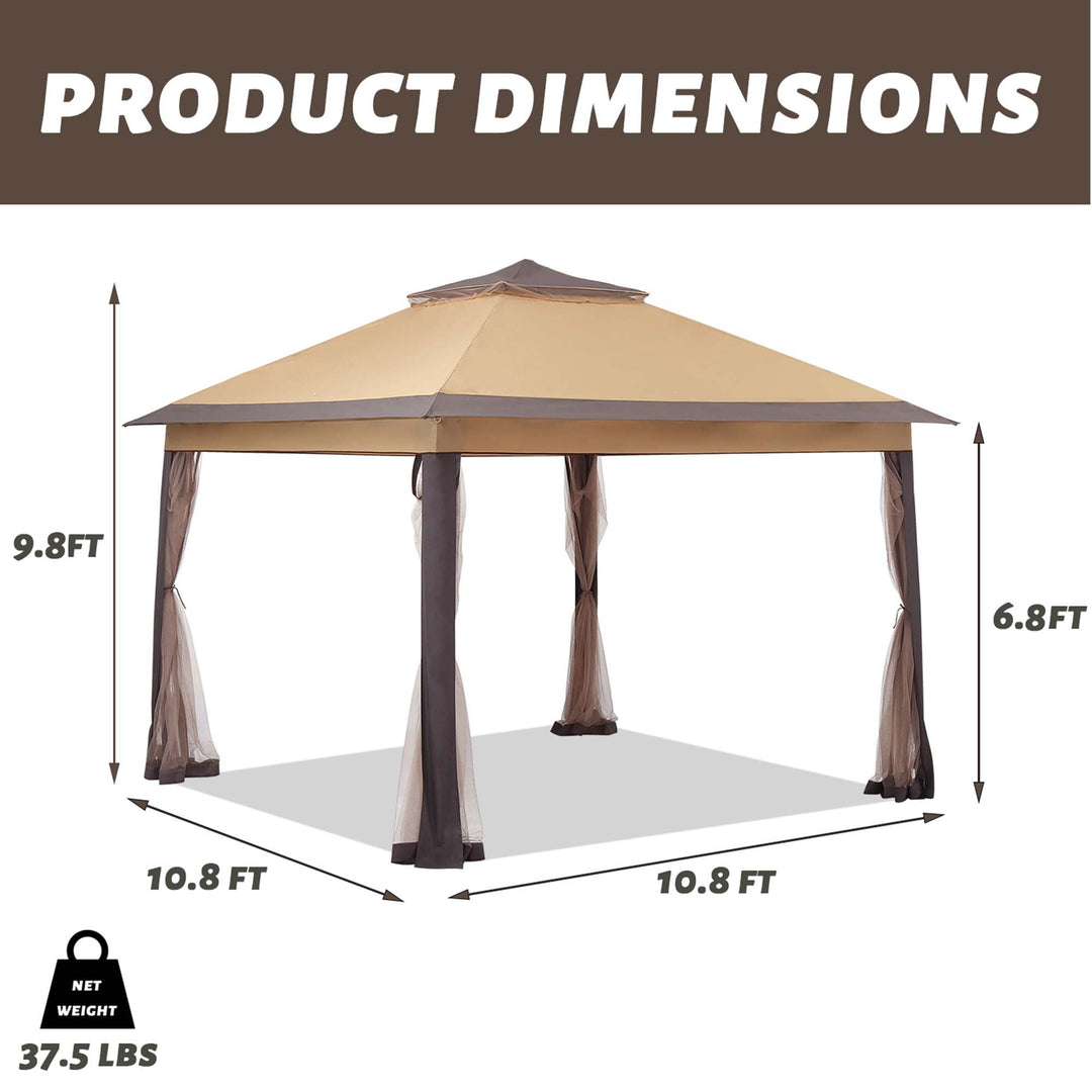 Wenkil 11 x 11 ft Patio Pop Up Canopy Gazebo, Outdoor Foldable Canopy Tent with Mosquito Netting