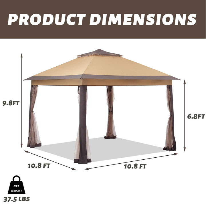 Wenkil 11 x 11 ft Patio Pop Up Canopy Gazebo, Outdoor Foldable Canopy Tent with Mosquito Netting