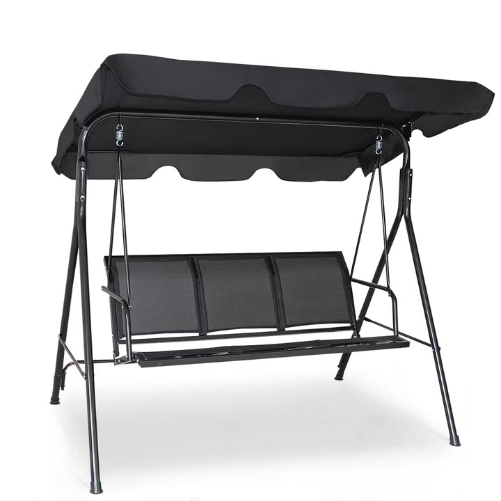 Wenkil Outdoor Patio Swing Canopy 3 Person Canopy Swing Chair Patio Hammock Black