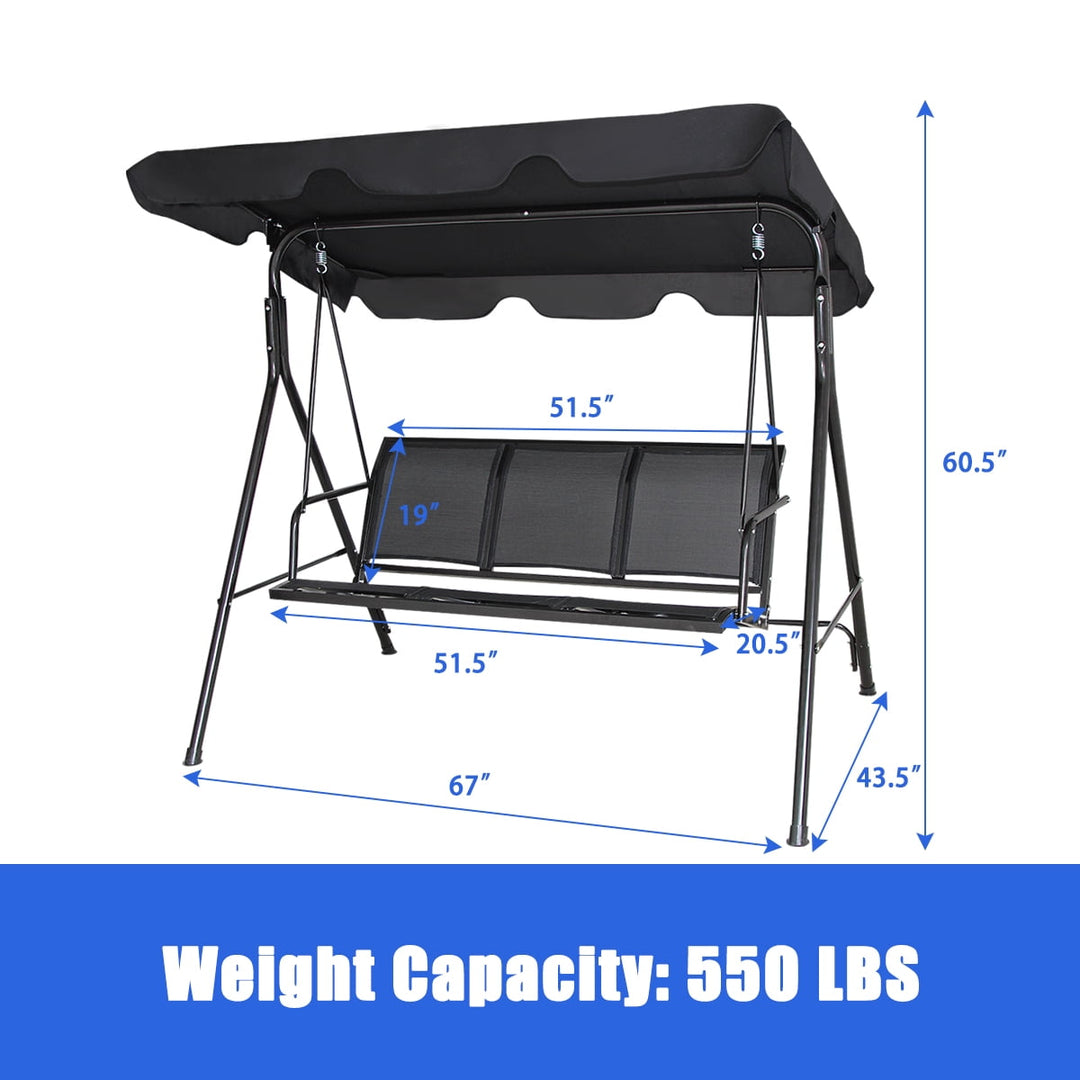 Wenkil Outdoor Patio Swing Canopy 3 Person Canopy Swing Chair Patio Hammock Black