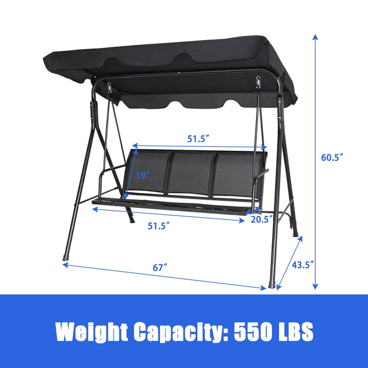 Wenkil Outdoor Patio Swing Canopy 3 Person Canopy Swing Chair Patio Hammock Black