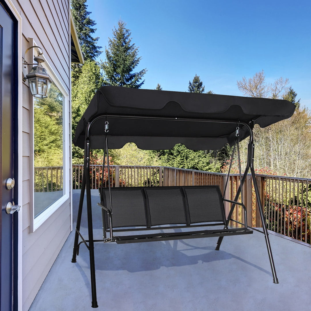 Wenkil Outdoor Patio Swing Canopy 3 Person Canopy Swing Chair Patio Hammock Black