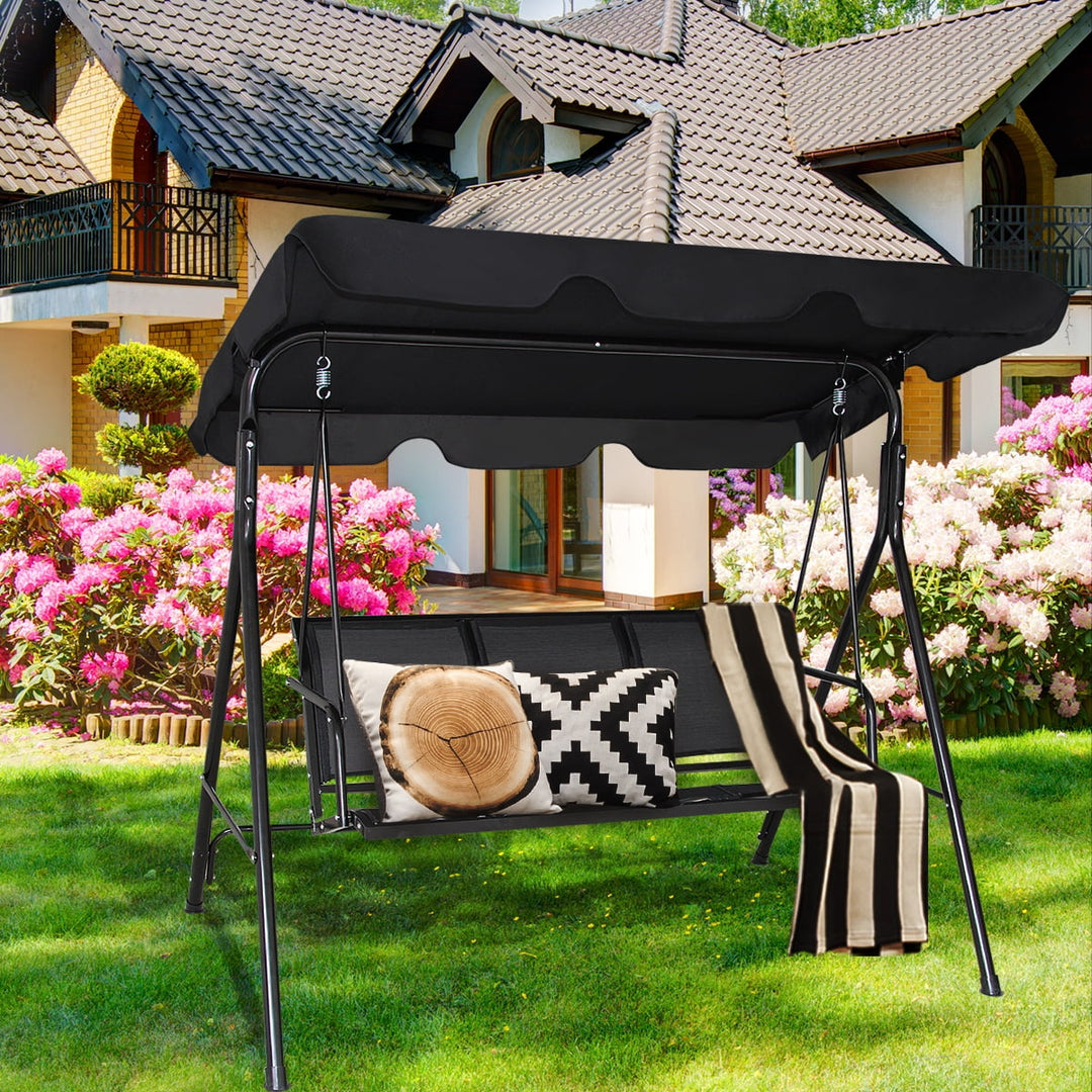 Wenkil Outdoor Patio Swing Canopy 3 Person Canopy Swing Chair Patio Hammock Black