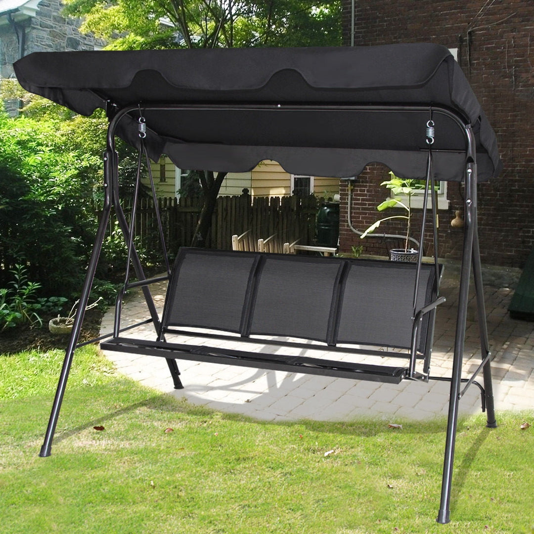 Wenkil Outdoor Patio Swing Canopy 3 Person Canopy Swing Chair Patio Hammock Black