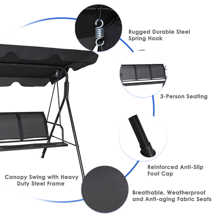 Wenkil Outdoor Patio Swing Canopy 3 Person Canopy Swing Chair Patio Hammock Black