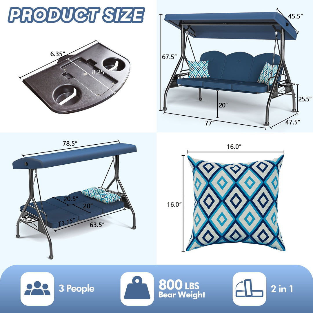 Wenkil 3-Person Porch Swing with Stand | 2-in-1 Convertible Outdoor Swing Bed