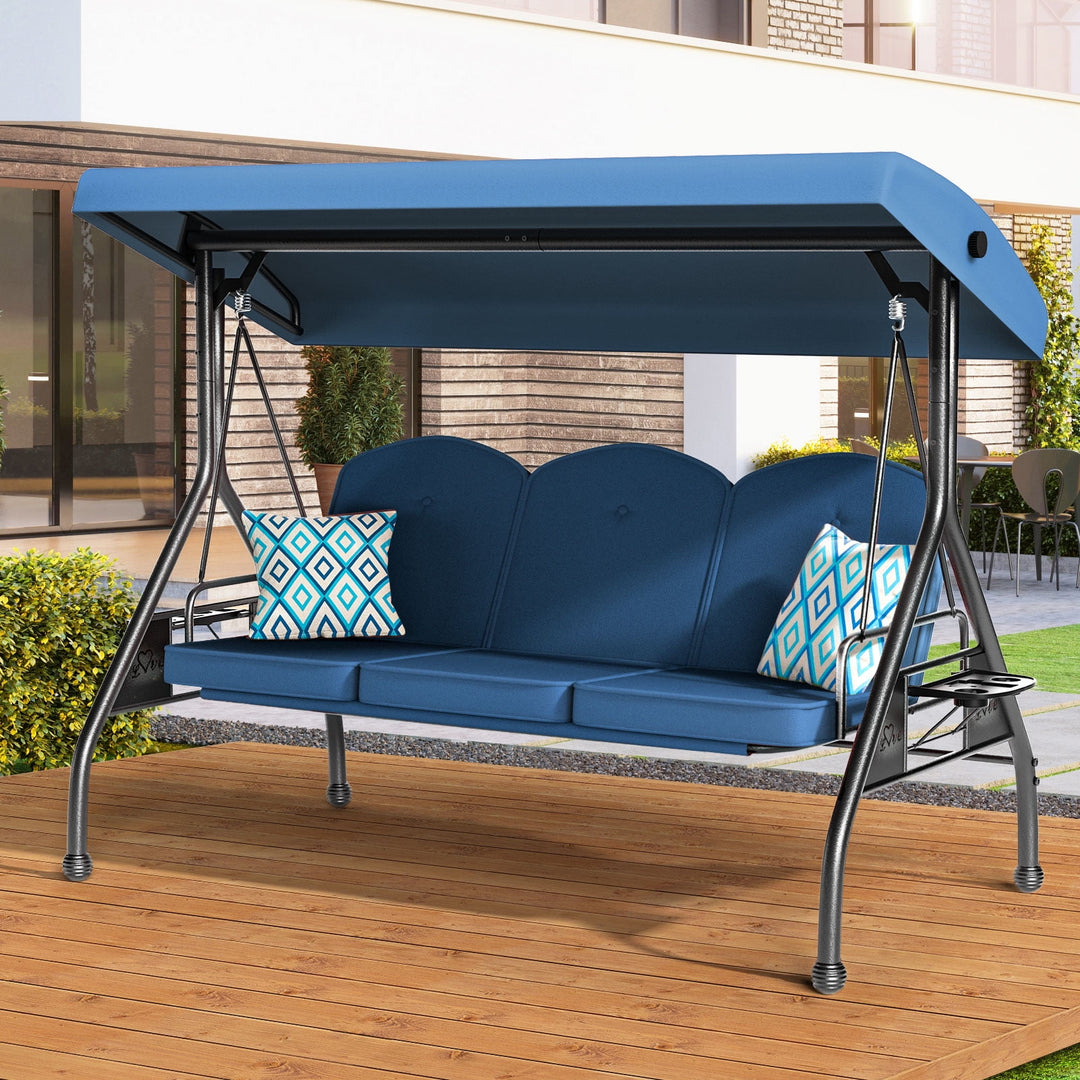 Wenkil 3-Person Porch Swing with Stand | 2-in-1 Convertible Outdoor Swing Bed